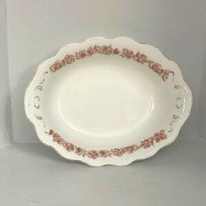 Johnson Brothers Pink Floral Oval Platter, Vintage Serveware Embossed Edging Mad